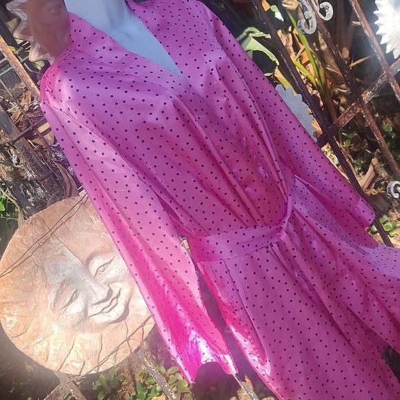 Morgan Taylor Pink Silky Black Polka Dot Robe Large - Picture 4 of 6